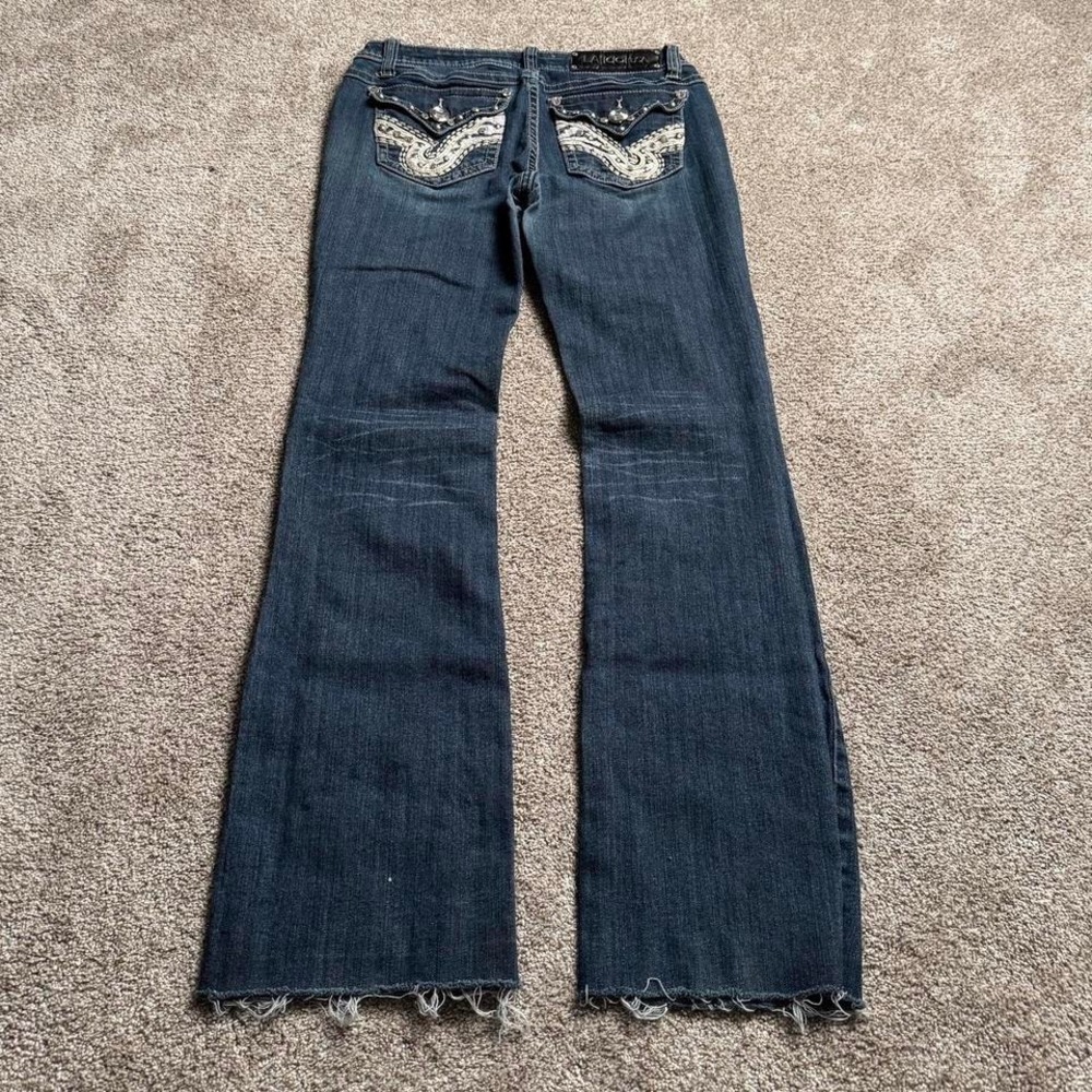 LA IDOL "CRYSTAL BUTTON FLAP" BOOTCUT DENIM
